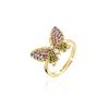 Aogu Fornecimento Transfronteiriço, Anel Borboleta Zircônia Colorida Fashion e Personalizado Quadrado em T, Anel de Cobre Aberto Banhado a Ouro 18K