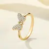 Anillo de Moda Abierto en Forma de Lazo con Incrustaciones de Zirconia en Cobre, Venta Caliente Transfronteriza, Anillo de Diamante Simple Estilo Bosque para Mujer