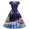 Tiroteo real 2022 nuevo comercio electrónico transfronterizo venta caliente estilo retro Hepburn Navidad posicionamiento estampado cuello cuadrado vestido de cintura alta