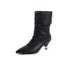 Botines Cortos de Tacón Gato de Moda Lujo Ligero 2025 para Mujer Primavera y Otoño Botines Individuales Botas de Tacón Plegado Retro Botas Martin Plegadas