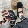 Meias Maillard femininas de primavera, outono e inverno, meias listradas de comprimento médio, meias de algodão felpudo com sapatos Birkenstock, meias marrons
