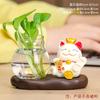 Ruijie Traga Riqueza e Tesouro Gato Vaso Hidropônico Ornamento de Mesa Rabanete Verde Recipiente de Cerâmica para Flores Cultivadas em Água Decoração de Sala de Estar Escritório Porcelana Branca