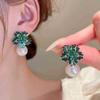 Aretes Retro Esmeralda Copo de Nieve Perla Nicho Aretes Elegantes Flor Francesa de Alta Gama Aretes Versátiles para Mujer