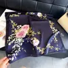 Lenço Feminino Elegante e Poético de Seda Imitação Estampada, Xale de Alta Qualidade, Lenço de Pescoço com Proteção Solar, Lenço de Cabeça, Lenço