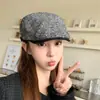 Chapéu Oitavado Novo Estilo Coreano Moda Pequeno Estilo Chanel com Aba de Couro para Mulheres, Chapéu Newsboy Versátil Elegante de Outono, Boina Artística Retrô