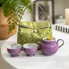 Juego de Té Kung Fu Pintado a Mano con Tetera Morada Peonía y Tazas de Té con Esmalte de Ceniza de Hierba - Juego Cerámico de Viaje para el Hogar