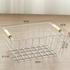 Cesta de Armazenamento de Ferro Vintage para Desktop, Livros, Alimentos, Casa, Banheiro, Sacola de Supermercado com Alça de Madeira