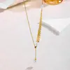 Conjunto Colar Pulseira de Pérola Espiga de Trigo em Y Ajustável Joias Femininas Aço Titânio Venda Quente Europeia e Americana Moda Simples Atacado