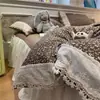 Juego de falda de cama de cuatro piezas con volantes de encaje vintage estilo francés, algodón puro lavado ultrasuave, juego de tres piezas para dormitorios de estudiantes