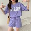 Traje de Algodón Verano 6535 al por Mayor para Estudiantes Femeninas Tallas Grandes Casual Estilo Deportivo Reductor de Edad Conjunto de Dos Piezas Estampado Manga Corta Foto Real