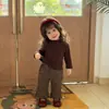 Conjunto Coreano de Primavera Temprana para Niñas, Camiseta Básica Versátil de Color Sólido para Bebé, Pantalones Retro con Estampado de Leopardo, Conjunto Casual de Dos Piezas para Bebé