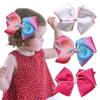 Horquilla de cinta acanalada de arcoíris para niños, horquilla de lazo grande, cinta de hilo, tela con borde de bloqueo, clip de bolsa completa