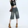 Jeans Acampanados Retro de Calle Estilo Americano para Mujer, Verano Delgados de Cintura Alta Sueltos Adelgazantes de Pierna Recta de Longitud Media