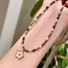 Collar de Flor con Cuentas de Piedra Natural Colorida y Cristal para Mujer, Diseño de Nicho de Lujo de Alta Gama, Collar de Cadena para Clavícula en Capas