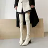 Botas de cuero color blanco roto hasta la rodilla, elegantes botas de tacón grueso elástico de tacón alto para otoño e invierno 2026, talla 41 talla grande 43 botas para mujer