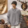 Camiseta de manga longa masculina estilo retrô americano, com tecido pesado de carbono escovado, novo estilo de primavera, solta e amiga da pele, camiseta básica