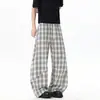 Novedad Otoño 2026 Pantalones Casuales de Cuadros de Alta Gama Transpirables de Pierna Ancha con Caída para Hombre, Pantalones Largos de Talla Grande, Modernos