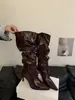 Botas Retro Plisadas 2026 para Mujer, Botas Plisadas de Tacón Alto y Punta Fina, Nuevo Estilo Otoño e Invierno, Tacón Fino, Botas de Montar Estilo Europeo y Americano, Botas Vaqueras
