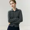 Cardigan de Tricô de Caxemira Baicai Rong 2026 Feminino com Múltiplos Botões, Gola Meia-Alta, Suéter de Manga Longa, Estilo Novo