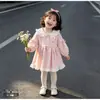 Nuevo Vestido Lindo de Princesa Estilo Coreano con Bordado Dulce y Encaje en el Cuello para Niñas de Primavera/Otoño