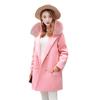 Leche de papaya otoño e invierno nueva ropa de mujer abrigo elegante de lana estilo coreano abrigo de lana doble botonadura de piel de zorro real