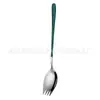 Vajilla transfronteriza de acero inoxidable 304 cuchara para ensalada tenedor cuchara de mango largo cuchara tenedor integrada para ensalada de frutas para estudiantes tenedor para pasta
