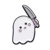 Bonita insignia de la serie de Halloween con forma de fantasma blanco de dibujos animados, abrigo, mochila, decoración, bufanda fija con hebilla