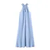 Comércio Exterior Transfronteiriço Atacado Moda Europeia e Americana Azul Vestido Longo de Alcinha Praia Férias Alça Torcida no Ombro Vestido Longo