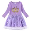 2023 Primavera e Outono novo vestido de meninas transfronteiriças de algodão impresso estrela dos desenhos animados Lua malha manga comprida vestido de princesa