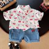 Traje de Verano para Niño 2025 Verano Nuevo Estilo Niño Pequeño Bebé Moda Polo de Manga Corta con Dibujos Animados Conjunto de Dos Piezas Moderno