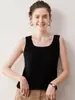 Isso é tão confortável! Suéter de cashmere puro, gola quadrada feminina, sem mangas, colete de tricô, top básico versátil