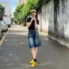 Shorts de Mezclilla para Mujer Estilo Retro Americano Hot Girl, Nuevo Diseño Holgado de Verano, Pantalones Rectos Adelgazantes de Media Longitud de 5 Pulgadas
