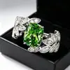 Joias Zhuozhifan 2023 Novo Modelo Anel de Prata S925 com Diamante Verde e Design de Folha, Fresco e Único Incrustado com Diamantes de Alto Carbono, Design de Nicho