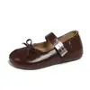 Versão em estoque~Sapatos Mary Jane estilo retrô com laço e bico dividido falso para mulheres, tira única, salto grosso, boca rasa, elegante, de alta qualidade, único