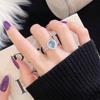 Anillo abierto de circonita aguamarina de color aguamarina, nuevo nicho transfronterizo, de lujo, ligero y de alta gama, joyería sencilla y combinable para mujer.