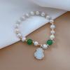 Pulsera barroca de perlas de agua dulce para mujer, pulsera con la palabra de la suerte y estatuas de Buda, elegante pulsera retro, regalo de cumpleaños.