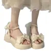 Sandálias Femininas 2026 Novo Estilo Laço Estilo Fada Sola Grossa Tira de Pérola Bico Aberto Romanas Sapatos Femininos Camadas Alto Padrão
