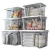 Caja de almacenamiento, contenedor de almacenamiento para el hogar, organizador transparente para artículos varios y juguetes, caja de almacenamiento de ropa de tamaño grande, recipiente para snacks, canasta de plástico