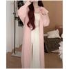 Otoño e Invierno Nuevo Cárdigan Suéter con Capucha para Mujer Largo Medio Estilo Lazy de Alto Nivel Manga Murciélago Abrigo Tejido Abrigo Engrosado
