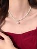 Collar de Perlas para Mujer, Cadena de Clavícula de Alta Gama con Diseño de Doble Capa, Cadena de Cuello con Colgante Envolvente, Collar de Acero de Titanio para Mujer, Que No Se Desvanece