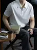 Camisa Polo de manga corta para hombre, nueva, con textura vertical, de nailon-spandex de alta elasticidad, casual y elegante, top versátil