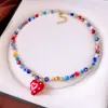 Collar con Colgante de Corazón de Cuentas de Vidrio de Colores Estilo Dopamina Lindo Casual Cadena para Clavícula Moderno Collar de Gama Alta para Mujeres