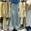 Vestido Longo de Verão 2025 Cintura Alta Cobertura de Carne Linha A Grande Caimento Jeans Enferrujado Saia Feminina Nova Lavada Azul Claro