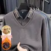 Roupa Íntima Térmica Engrossada de Inverno para Homens de Meia-Idade, Adequada para Usar por Fora, Suéter de Gola Alta de Alta Qualidade Falso Duas Peças para o Pai