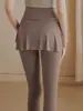 Calça Esportiva de Yoga Plus Size com Cintura Alta, Falsa Peça Dupla, Cobre o Quadril, Respirável, Elástica, Justa, Saia Shark para Corrida e Fitness