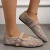 Zapatos Mary Jane de estilo francés con pedrería completa, bailarinas transpirables de rejilla hueca, sandalias deslumbrantes nuevas de verano para mujer 2026