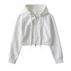 Moletom Casual com Capuz Cordão Zíper Curto Feminino Tendência Outono Street Retro Slim Cardigan Jaqueta