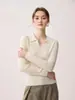 Outono Inverno Novo 100% Caxemira Pura Camisa Polo Feminina Simples para o Dia a Dia Manga Longa Suéter de Tricô Slim Fit Camada Base