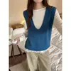 Blue BluesGe Ming Otoño Nuevo Ropa de Mujer Top de Punto sin Mangas con Cuello en V para Mujer AN659