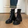 Botas Martin de mujer de tacón alto, suela gruesa, versátiles y elegantes, nuevas y modernas 2026, botines impermeables de plataforma con cordones y cierre lateral elástico